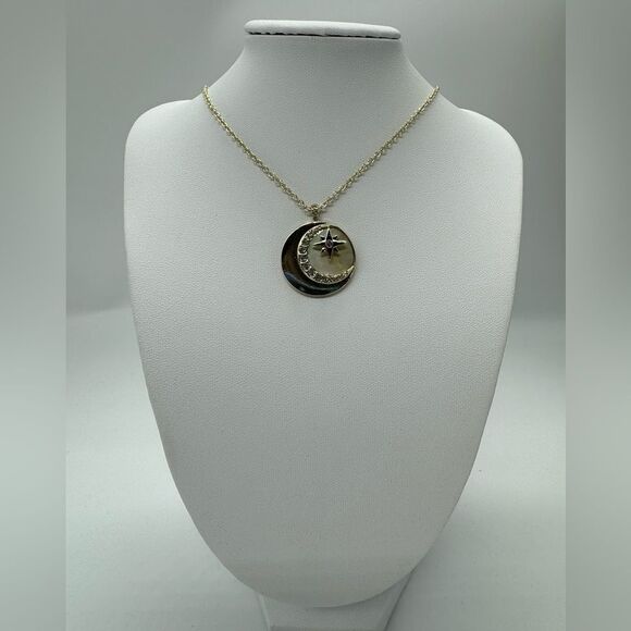 Rachel Roy Rhinestone Crescent Moon Star Medallion Pendant Necklace - Picture 6 of 9